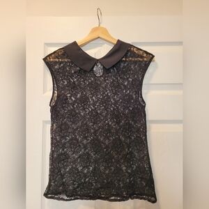 Express Black Lace Sleeveless Blouse with Peter Pan Collar